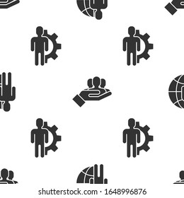 Establecer Globe y gente, base del equipo del Proyecto y humano con equipo en el interior de un patrón sin fisuras. Vector