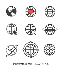 Set of Globe related outline icons. Web apps. Thin line vector icons for website design and development, app development. Vector illustration