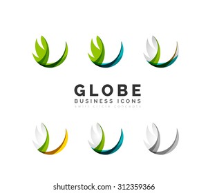 Set of globe sphere or circle logo business icons. Created with overlapping colorful abstract waves and swirl shapes