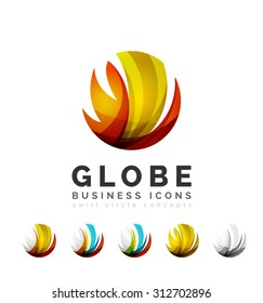 Set of globe sphere or circle logo business icons. Created with overlapping colorful abstract waves and swirl shapes