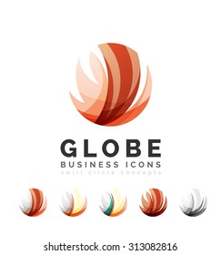 Set of globe sphere or circle logo business icons. Created with overlapping colorful abstract waves and swirl shapes