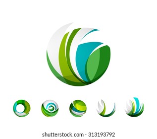 Conjunto de iconos de negocios de la esfera global o del logotipo de círculo. Creado con ondas abstractas y formas giratorias coloridas superpuestas