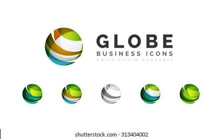 Set of globe sphere or circle logo business icons. Created with overlapping colorful abstract waves and swirl shapes