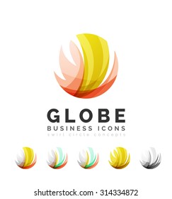Set of globe sphere or circle logo business icons. Created with overlapping colorful abstract waves and swirl shapes
