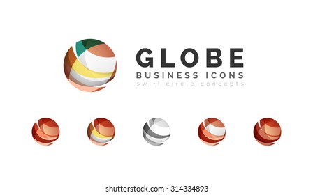 Set of globe sphere or circle logo business icons. Created with overlapping colorful abstract waves and swirl shapes