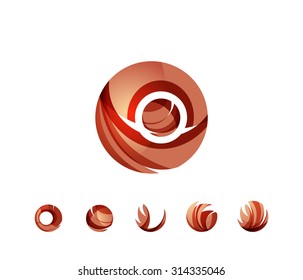 Set of globe sphere or circle logo business icons. Created with overlapping colorful abstract waves and swirl shapes