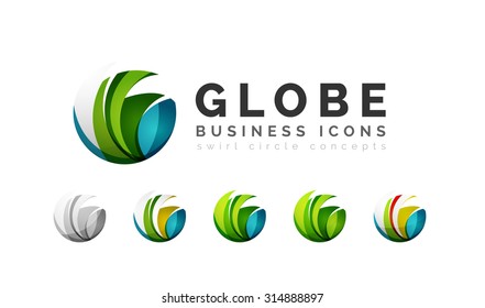Set of globe sphere or circle logo business icons. Created with overlapping colorful abstract waves and swirl shapes