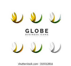 Set of globe sphere or circle logo business icons. Created with overlapping colorful abstract waves and swirl shapes