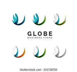 Set of globe sphere or circle logo business icons. Created with overlapping colorful abstract waves and swirl shapes