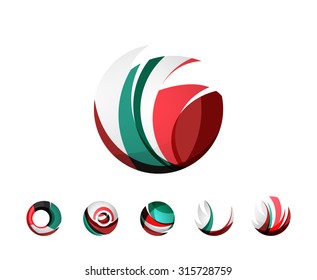 Set of globe sphere or circle logo business icons. Created with overlapping colorful abstract waves and swirl shapes