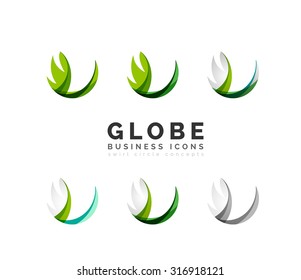 Set of globe sphere or circle logo business icons. Created with overlapping colorful abstract waves and swirl shapes