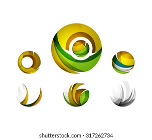 Conjunto de iconos de negocios de la esfera global o del logotipo de círculo. Creado con ondas abstractas y formas giratorias coloridas superpuestas