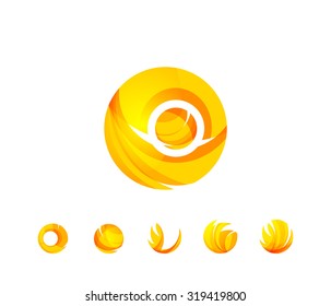 Set of globe sphere or circle logo business icons. Created with overlapping colorful abstract waves and swirl shapes
