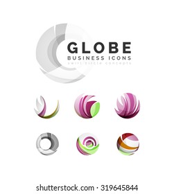 Set aus Kugel- oder Kreis-Logo-Business-Symbole. Kreiert mit überlappenden bunten abstrakten Wellen und wirren Formen