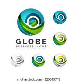 Set of globe sphere or circle logo business icons. Created with overlapping colorful abstract waves and swirl shapes