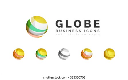 Set of globe sphere or circle logo business icons. Created with overlapping colorful abstract waves and swirl shapes