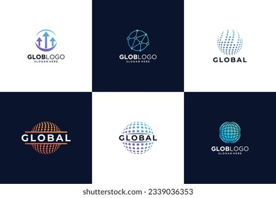 Set of globe tech logo design.