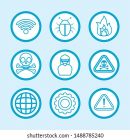 set of globe virus alert danger technology internet security vector illustration