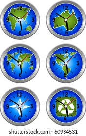 Set of Globe world ,compass, recycle clocks illustration vector