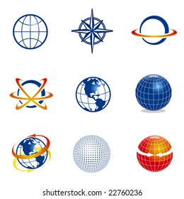 Set of globe/navigation icons