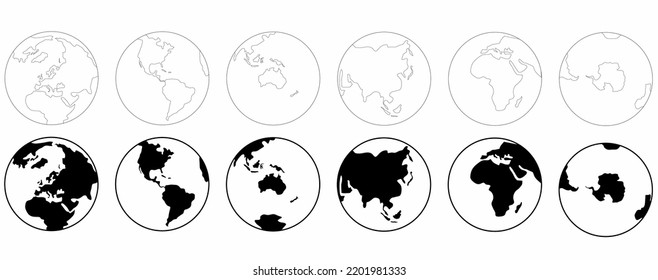 Set of globes of Earth.set of continent of earth isolated on white background