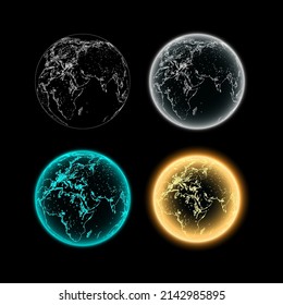 Set globes of Earth. Futuristic globalization. Technology and science abstract graphics. Vector illustration eps 10.