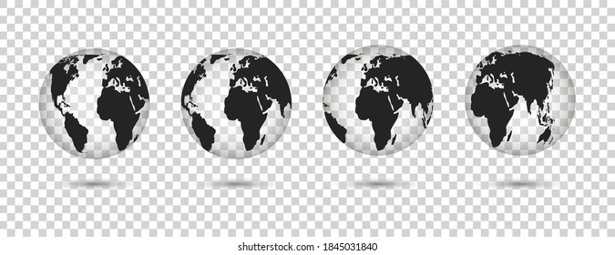 Set of globes earth. Planet earth in different variations. World map. Vector illustration.