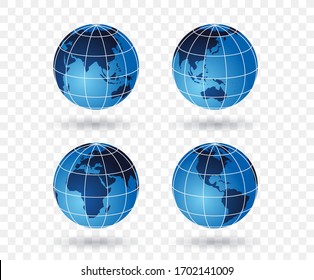 Set of globes of Earth with  transparent background. vector illustration