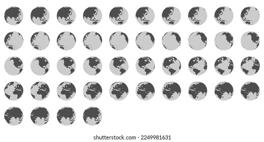 Reihe von Globen der Erde. Weltkarte in globaler Form. Vektorgrafik. EPS10.