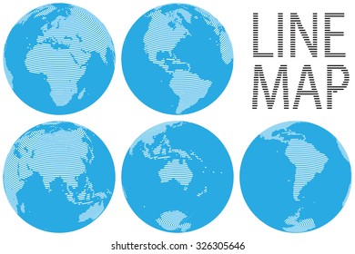 Set of globes with line map