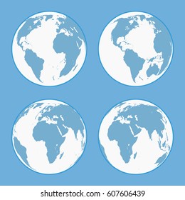 Set of globes on a blue background