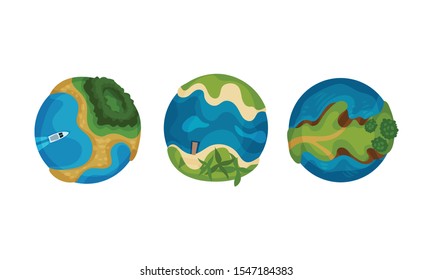 Set of globes. Vector illustration on a white background.