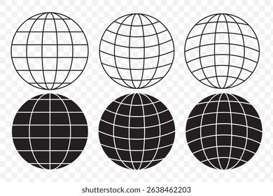 Set of Globus map icon, Earth sign globe symbol, website design concept vector illustration on Transparent Background. EPS 10.