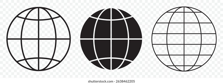 Set of Globus map icon, Earth sign globe symbol, website design concept vector illustration on Transparent Background. EPS 10.