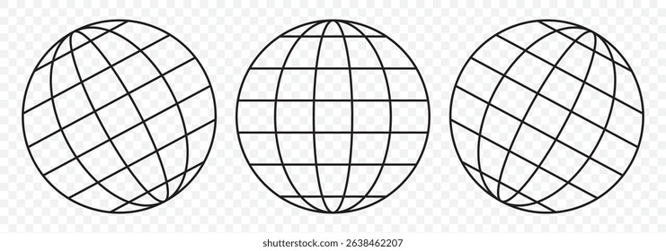 Set of Globus map icon, Earth sign globe symbol, website design concept vector illustration on Transparent Background. EPS 10.