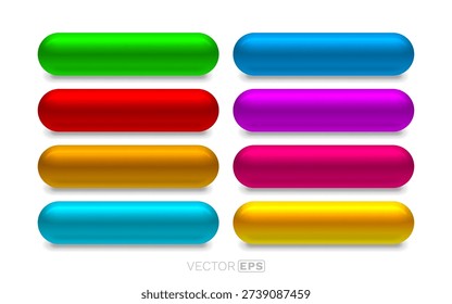 A set of glossy 3D colorful web buttons, perfect for modern user interface design. Modern blank UI elements for your design projects. Vector illustration