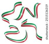 Set of Glossy 3D Italy Flag Ribbons Isolated on White Background, Editable Vector Illustration in EPS Format, Perfect for Icons, Symbols, Banners, and Graphic Design Elements, Scalable for Print
