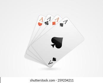 Set of glossy ace playing cards for casino concept.