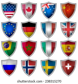 Set of glossy badges or labels with flags popular countries/design for your creative editing/vector illustration