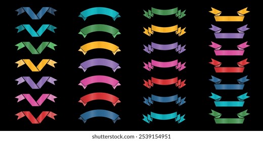 Set of Glossy Badges and Ribbons in Various Colors
