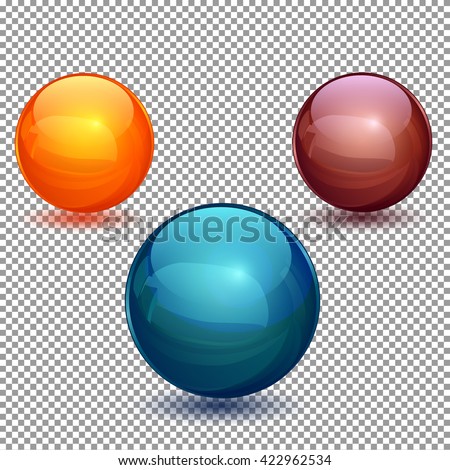 Set of glossy balls on a transparent background. Isolated objects. Vector illustration