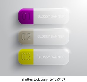 Set of glossy banners with shiny lights for business design, backgrounds, infographics, reports, number options, step presentation, websites or workflow layout. Clean and modern style 