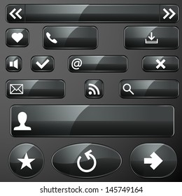 Set of glossy black buttons