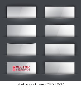 Set of glossy blank paper banners with realistic shadows on gray background. RGB EPS 10 vector illustration