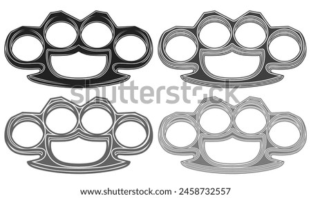 Set glossy Brass knuckles metallic icon. iron knuckle weapon vector illustration