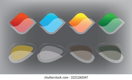 Set of glossy bright colour metallic tone design on grey background. 