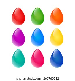 Set of glossy bright painted eggs. Easter isolated vector.