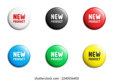 Set of glossy buttons or badges with the inscription: New product. Flat vector illustration.