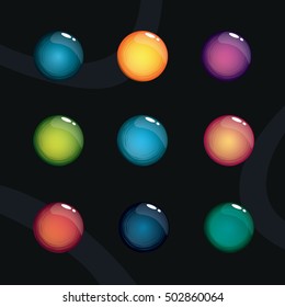 Set of glossy buttons for game or design. Gui elements. Vector illustration