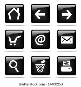 Set of glossy buttons with icons. Black and white series.